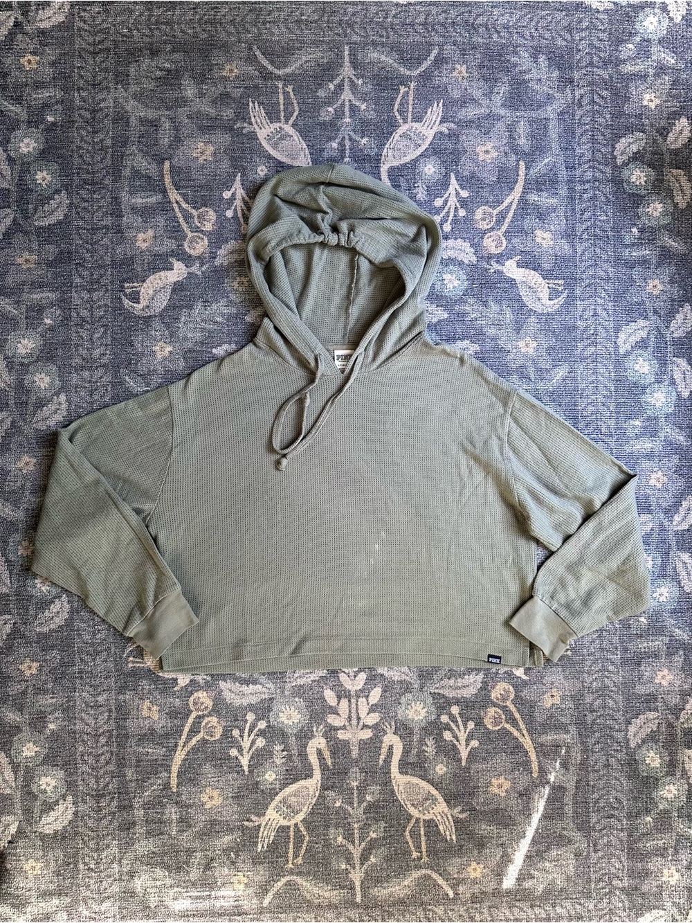 PINK Victoria's Secret Sage Green Cropped Waffle Hoodie